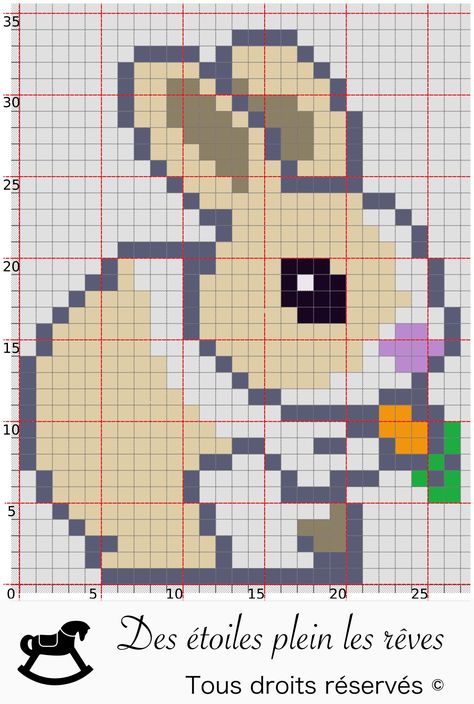 Lapin - Pixel art - Broderie / point de croix / motifs / couture /   Perles à repasser / Hama / beads / Pixels / dessins - Des étoiles plein les rêves Pixel Bunny Art, Pixel Bunny, Perler Bunny, Hama Beads Bunny, Pixel Art Chien, Rabbit Pixel Art, Image Pixel Art, Modele Pixel Art, Easy Pixel Art