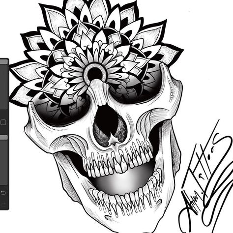 Skull Mandala Tattoo, Mandala Head Tattoo Men, Mandala With Skull Tattoo, Skull Mandala Design, Geometric Tattoo Skull, Dot Work Skull Tattoo, Mandala Skull, Mandala Tattoo Men, Skull Art Drawing