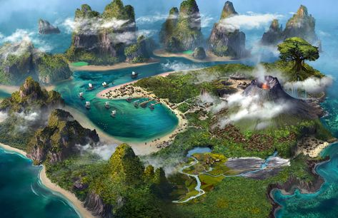 Beginner Art, 3d Landscape, Fantasy Island, Island Art, Fantasy City, Fantasy Castle, Jurassic Park World, Fantasy Places, Dungeons And Dragons Homebrew