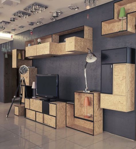 Awesome and creative way to implement OSB. Osb Furniture, Osb Plywood, Kabinet Dapur, Kids Room Furniture, Furniture Logo, Furniture Placement, Plywood Furniture, Furniture Hacks, Refurbished Furniture