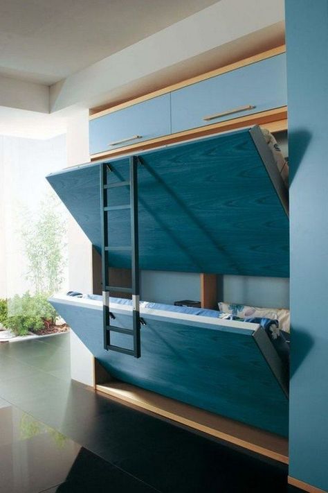 Murphy Bunk Beds, Bunk Beds Small Room, Murphy Bed Ideas, Hideaway Bed, Murphy Bed Ikea, Modern Bunk Beds, Diy Bunk Bed, Modern Murphy Beds, Space Saving Beds