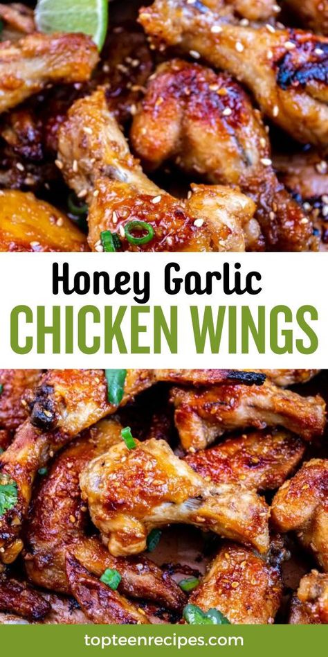 I love all chicken wing recipes, but I think this honey garlic chicken wings recipe might be my favorite. Sticky sweet but with a bit of a kick, these honey garlic chicken wings are always a hit at my house. Keep reading to learn how to make the most amazing honey sauce for wings. Shrimp Alfredo Bake, Wings Recipe Oven, Chicken Wings Recipe Oven, Garlic Shrimp Alfredo, Garlic Chicken Wings Recipe, Honey Garlic Wings, Oven Chicken Wings, Honey Garlic Chicken Wings, Alfredo Bake