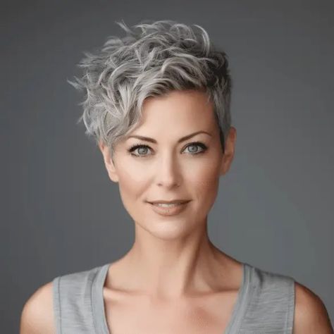 Gray Pixie, Hairstyles Layered, Short Wavy Haircuts, Curly Pixie Hairstyles, Haircut Medium, Funky Hair, Curly Pixie Haircuts, Grey Curly Hair, Funky Short Hair