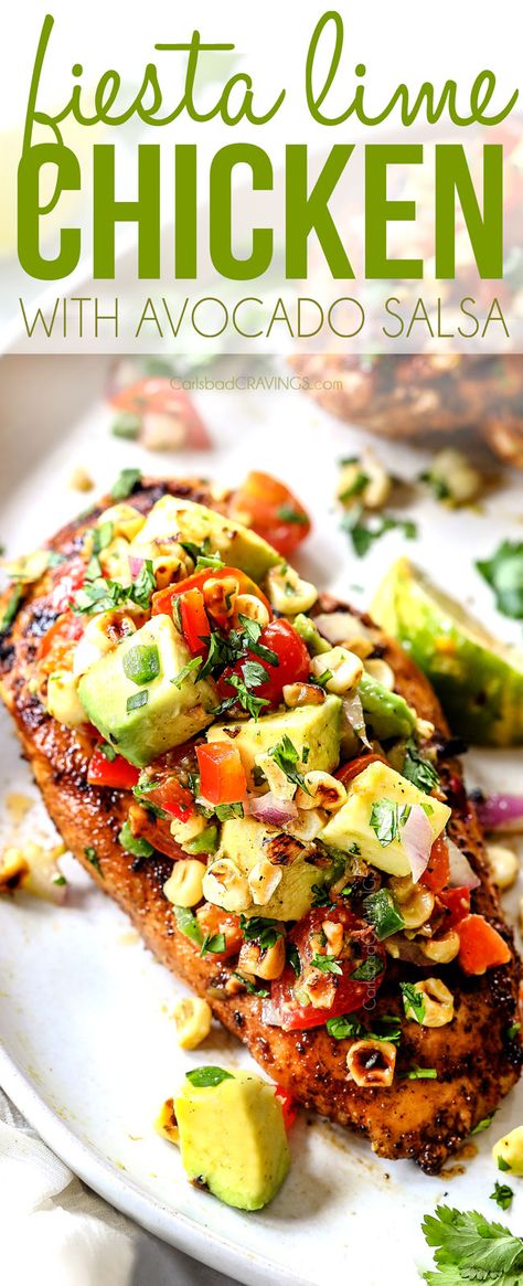 Chicken With Avocado Salsa, Fiesta Lime Chicken, Chicken With Avocado, Lime Chicken Recipes, Carlsbad Cravings, Better Than Takeout, Cashew Chicken, Avocado Salsa, Lime Chicken