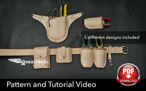 Tool Belt Pattern - Leather DIY - Pdf Download - Hip Bag - Video Tutorial Hip Bag Pattern Free, Tool Belt Diy, Leather Pouch Pattern, Hip Bag Pattern, Leather Tool Pouches, Tool Belt Pouch, Leather Utility Belt, Bag Video, Leather Tool Belt