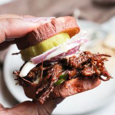 Pulled BBQ Beef Sliders Bbq Beef Sliders, Potato Buns, Sweet Potato Buns, Slaw Dressing, Beef Sliders, Beef Bone Broth, Broccoli Slaw, Surf And Turf, Bbq Beef