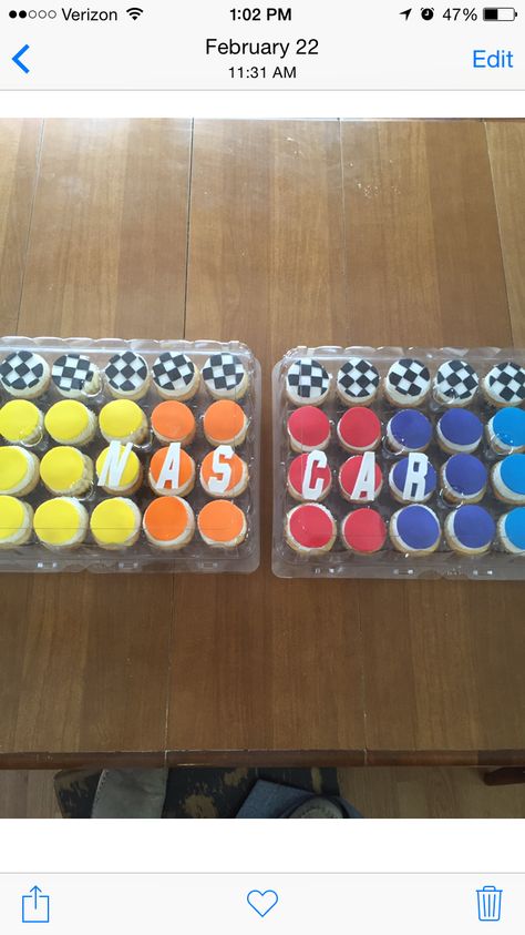 Nascar Party Favors, Race Car Cookie, Nascar Birthday Party Decorations, Nascar 1st Birthday Party, Dale Earnhardt Birthday Party, Nascar Cupcakes, Talladega Nights 1st Birthday Party, Nascar First Birthday Party, Nascar Themed Birthday Party