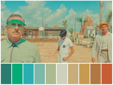 Wes Anderson Color Palette Asteroid City, Wes Anderson Landscape, Asteroid City Color Palette, Wes Anderson Colour Palette, Astroid City Wes Anderson, Wes Anderson Composition, Wes Anderson Palette, Wes Anderson Color, Wes Anderson Color Palette