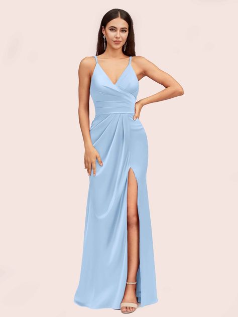 Graceful Satin Sky Blue Bridesmaid Dresses In 2023 Sky Blue Bridesmaid Dresses, Satin Bridesmaid Dresses, Prom Dresses Online, Blue Bridesmaid Dresses, Blue Bridesmaids, Formal Dresses Prom, Wedding Bridesmaid Dresses, Prom Party Dresses, Color Swatches