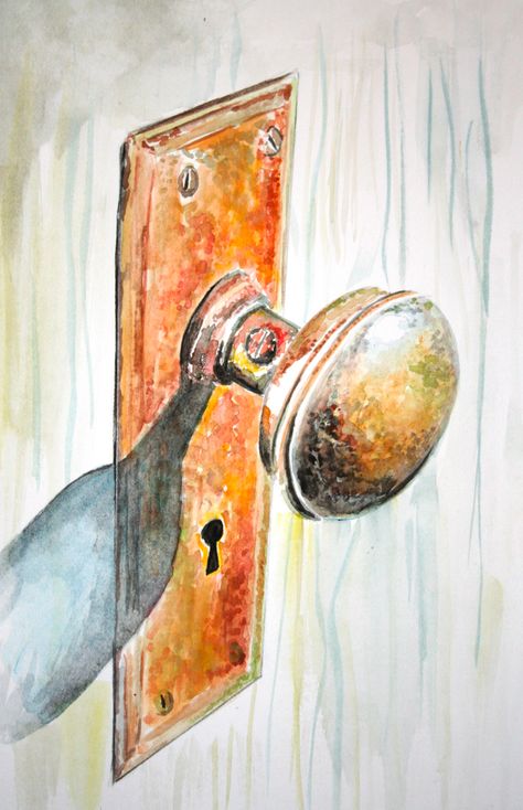 Door Lock Drawing, Door Handle Drawing, Watercolor Materials, Lock Drawing, Door Drawing, Door Diy Projects, Paint Door, Door Images, Ap Studio Art