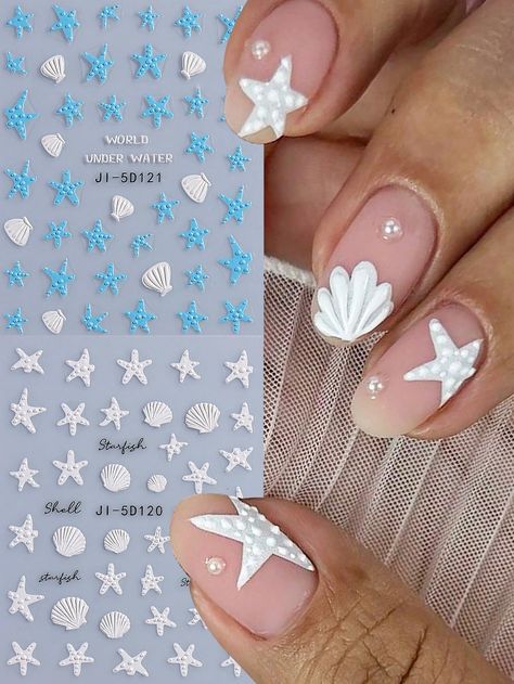 Multicolor  Collar  PVC  Pattern Stickers Embellished   Nail,Hand & Foot Care Shell Nail Art, Shell Nails, Nail Art Stickers Decals, Basic Nails, Nail Art Sticker, Vacation Nails, Nail Sticker, Nail Art Summer, Nail Inspiration