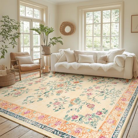 Cute Rugs For Bedrooms Boho, Vintage Living Room Rug, Kitchen Area Rug, Cottage Core Apartment Decor, Rugs On Carpet Bedroom, Living Room Rugs On Hardwood, Cute Area Rugs, Maximalist Rug, Balcony Gym