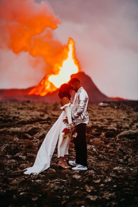 Volcano Wedding in Iceland Unconventional Wedding Reception, Volcano Wedding, Wedding Iceland, Volcano Hike, Iceland Volcano, Best Destination Wedding Locations, Iceland Elopement, Best Destination Wedding, Hiking Elopement