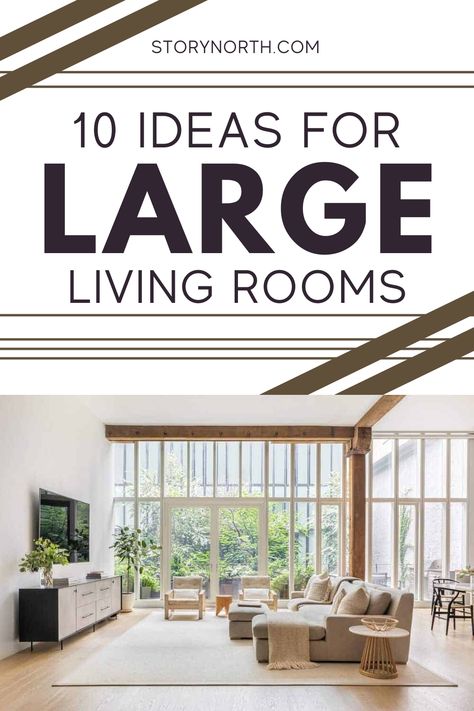 Check out these 10 tips on how to make your design work in large living areas. #largelivingrooms #livingroom #livingroomdesign #homeimprovement #interiordesign How To Style A Large Open Living Room, Living Rooms With Lots Of Seating, Living Room Decor Large Space, Large Open Plan Living Space, Large Sitting Room Ideas Modern, Large Great Room Furniture Layout Cozy, Styling Large Living Room, Large Living Space Layout, Large Living Room Designs Layout