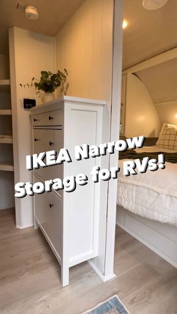 Ikea Slim Storage, Ikea Hacks For Rv Living, Rv Dresser Ideas, Shoe Storage In Rv, Rv Ikea Hacks, Trailer Shoe Storage, Camper Shoe Storage Ideas, Small Camper Storage Hacks, Trailer Hacks Space Saving