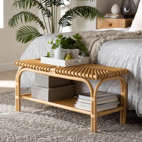 Treat your interior to the soothing tones and exotic character of the Himari accent bench. Handcrafted in Indonesia, this bohemian piece consists entirely of natural rattan. Paradise Decor, Accent Bench, Wood Storage Bench, Bed Bench, Bench With Shoe Storage, Modern Bohemian, Banquette, Natural Brown, Bench With Storage