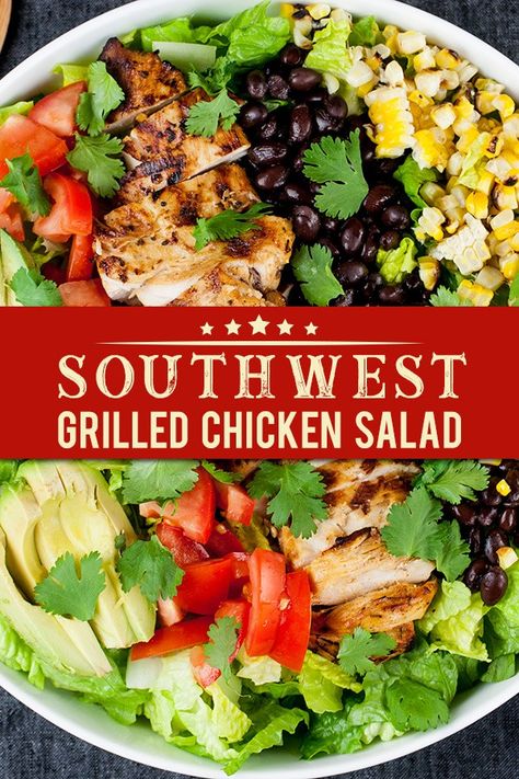 Southwest Grilled Chicken, Easy Dinner Options, Green Veggies, Grilled Chicken Salad, Dried Beans, Greens Recipe, Marinated Chicken, Adobo, How To Make Salad