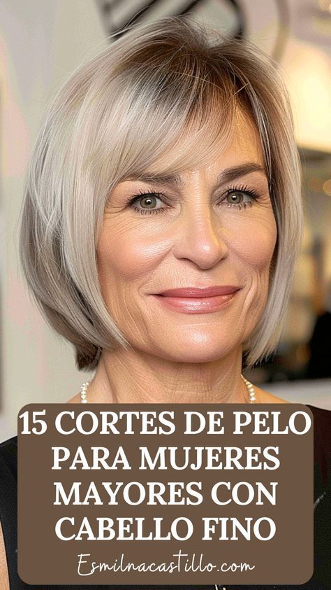 🌸 �¡Luce espectacular! Aquí están los 15 cortes de pelo ideales para mujeres mayores con cabello fino. ¡Transforma tu imagen con estos estilos chic y fáciles de mantener! ✂️💁‍♀️💖 #EstiloElegante #CortesDeCabello #BellezaMadura #CabelloFino Cortes De Cabello, Hair Cuts, Hairstyles, Hair Styles, Hair