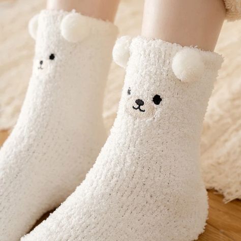 Women Winter Warm Fluffy Socks Home Floor Sleep Kawaii 3d Bear Cute Animal Thick Fleece Fuzzy Sock Japanese Fashion Korean Style - Socks - AliExpress Socks Aesthetic, Kawaii Socks, Fleece Socks, Fluffy Socks, Women Crew Socks, Sock Animals, Fuzzy Socks, Cozy Socks, Winter Socks