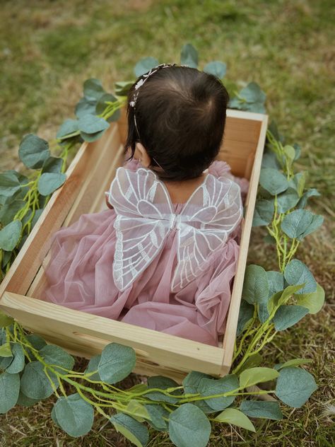 6 months photoshoot Fairy First Birthday Pictures, Baby 6 Month Photoshoot Ideas, Baby Fairy Photoshoot, Fairy First Birthday Photo Shoot, 6 Months Photoshoot, Months Photoshoot, Fairy Theme Birthday Party, Fairy Photoshoot, Fairy Theme