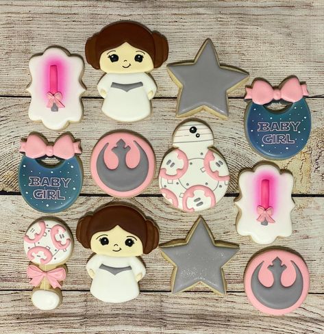 Star Wars Baby Shower Cookie Set/Girl or Boy/Princess | Etsy Bb8 Droid, Custom Champagne Bottle, Star Wars Cookies, Alliance Logo, Star Wars Baby Shower, Star Wars Luke, Star Wars Baby, Baby Shower Cookies