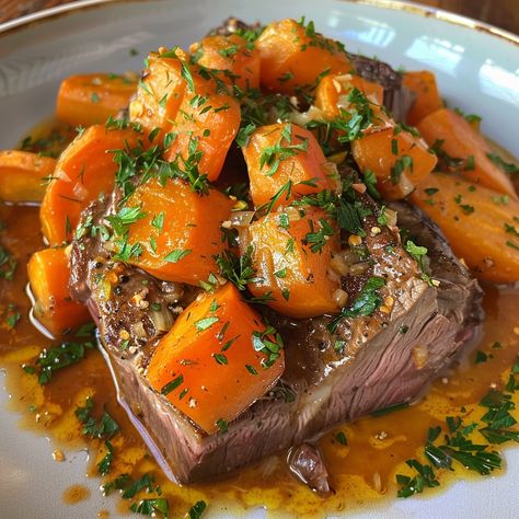 Eye-Catching Title: Braised Beef with Carrots: A Melt-in-Your-Mouth Classic Description: Craving a comforting and flavorful slow cooker meal? This Braised Beef with Carrots is a timeless classic that will please the whole family. Tender beef chunks are slowly braised in a flavorful broth of carrots, onions, garlic, and herbs, resulting in a melt-in-your-mouth dish packed with flavor. Ingredients: 2 pounds beef chuck or brisket 1 pound carrots 2 onions 4 cloves garlic 1 celery stalk 1 bay... Beef Chunks, Slow Cooker Meal, Aesthetic Dinner, Prep Food, Beef Shank, Beef Chuck, Tender Beef, Braised Beef, Technology Wallpaper