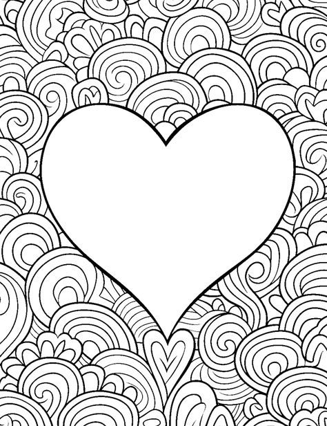 Artistic Heart Patterns: Geometric and swirly patterns behind a heart for adult coloring. (Free Printable Coloring Page for Kids) Valentines Color Pages, Free Valentine Coloring Pages, Valentines Colouring Pages, Heart Coloring Pages Free Printable, Valentine Coloring Pages Free Printables, Coloring Pages Love, Coloring Free Printable, Valentines Coloring Pages, Valentines Day Coloring Pages