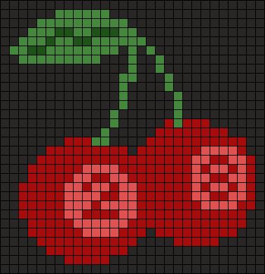 Cherry Alpha Pattern, Food Alpha Pattern, Album Alpha Pattern, Crochet Charts, Perler Ideas, Mini Cross, Mini Cross Stitch, Lucky Number, Crochet Keychain