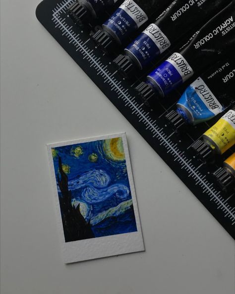 Starry Night Polaroid Painting, Starry Night Polaroid, Spotify Painting, Night Polaroid, Night Spotify, Polaroid Painting, Instagram Painting, Night Painting, Insta Instagram