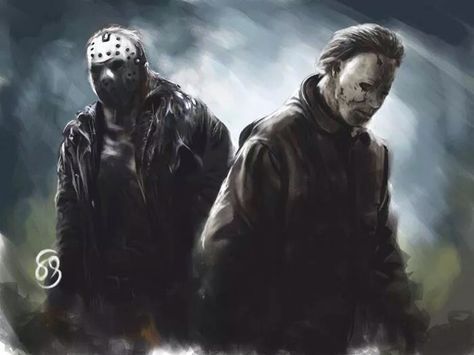 Michael Myers Vs Jason, Jason Vs Michael, Jason Voorhees And Michael Myers, Jason Voorhees Art, Horror Slashers, I Love Horror, Jason Vorhees, Slasher Movies, The Boogeyman