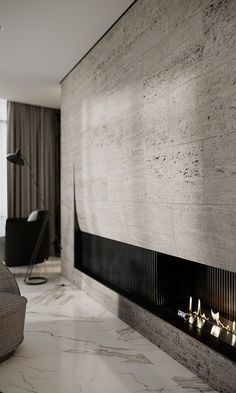 Panorama apartment on Behance Modern Luxury Living Room, Contemporary Fireplace, Japanese Interior, Home Fireplace, Modern Fireplace, Fireplace Wall, Fireplace Design, Küchen Design, Residential Design