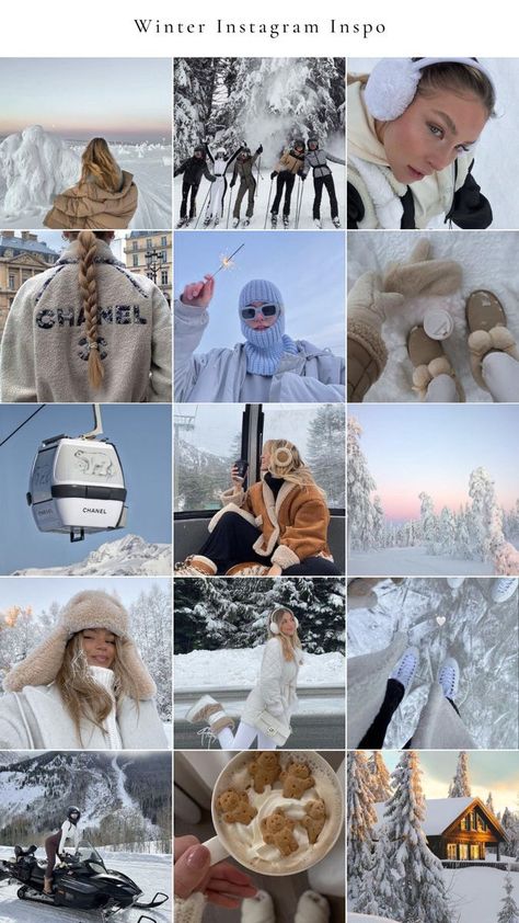 Winter Instagram Feed, Winter Aesthetic Instagram, Ski Pics, Instagram Feed Goals, Aesthetic Instagram Feed, Ski Aesthetic, Snow Photoshoot, Moodboard Inspiration, Winter Instagram