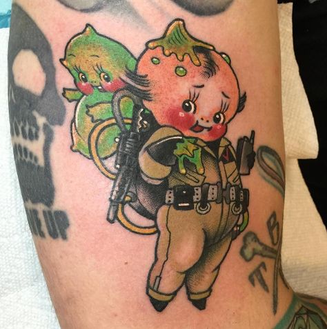 Ghostbusters Venkman, Kewpie Tattoo, Tv Tattoo, Kewpie Art, Culture Tattoos, Tattooed Woman, Supernatural Tattoo, Doll Tattoo, Kewpie Doll