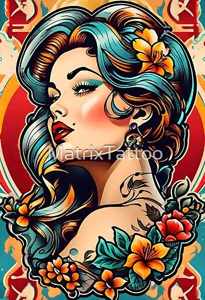 Tattoo Pinup by MatrixTattoo | Redbubble Traditional Pinup Tattoo, Tattoo Pinup, Pinup Tattoo, Pinup Art, Pin Up Tattoos, American Traditional Tattoo, Pin Up Art, American Traditional, Pet Bandana