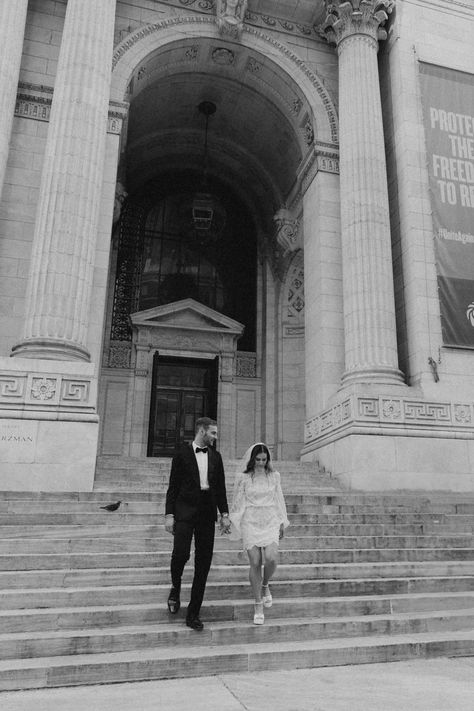 City Hall Wedding Photos Nyc, City Hall Couple Photoshoot, Portland Maine City Hall Wedding, Dc Elopement Photography, Small City Wedding, New York Elopement City Hall Weddings, City Wedding Pictures, Nyc Courthouse Wedding Photos, Chicago Elopement Photography