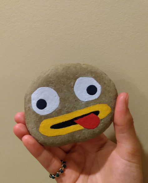 Here's a rock I painted to look like Greg's Rock from "Over the Garden Wall!" ❤️ I hope you like it!! #overthegardenwall#rock#paintedrock#art#cartoon#fall#craft#diyidea#cute Pumpkin Painting Over The Garden Wall, Over The Garden Wall Party Decor, Over The Garden Wall Rock, Over The Garden Wall Pumpkin Painting, Over The Garden Wall Halloween Decor, Otgw Party, Otgw Greg, Over The Garden Wall Greg, Stone Art Painting