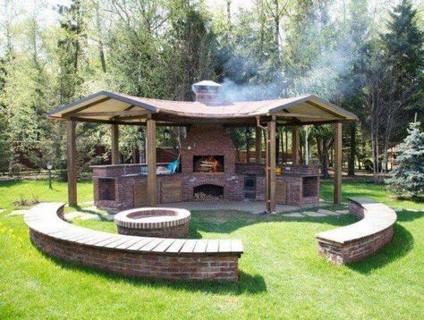 Outdoor Kitchens Ideas, Backyard Grilling Area, Rustic Outdoor Kitchen, Outdoor Fire Pit Seating, Rustic Outdoor Kitchens, Outdoor Cooking Spaces, Kitchens Ideas, Outdoor Appliances, Backyard Grilling