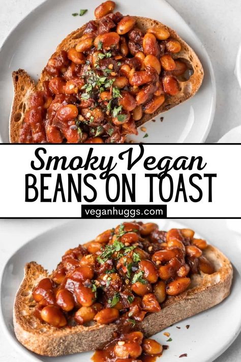 Ready for a quick and satisfying breakfast in just 20 minutes or less? Look no further than this mouthwatering Smoky Beans on Toast recipe. Packed with flavor and easy to make, this dish is perfect for busy mornings when you need a filling meal to start your day off right. #VeganHuggs #VeganRecipes #veganbreakfast #toast #quickandeasy #breakfastideas Bean On Toast, Vegan Beans On Toast, Breakfast Beans, Vegan Breakfast Casserole, Beans On Toast, Vegan Snack Recipes, Avocado Toast Recipe, Vegan Snack, Vegan Lunch Recipes