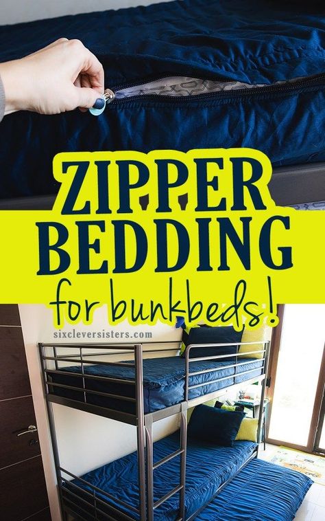 Have kids with bunk beds who can't neatly make their bed? (and who can blame them!!) This zipper bedding for bunkbeds was the solution to our messing bed making problem. You will be amazed at this great solution! It certainly keeps my kids rooms looking much much neater! #organize #organization #mom #kids #raisingkids #hack #bunkbed #howto #tips Diy Bunk Bed Bedding, Bottom Bunk Bed Decorating Ideas, Bubble Wrap Window Insulation, Bedding For Bunk Beds, Duvet Hack, Bubble Wrap Windows, Bunk Bed Hacks, Zip Up Bedding, Diy Bunk Bed