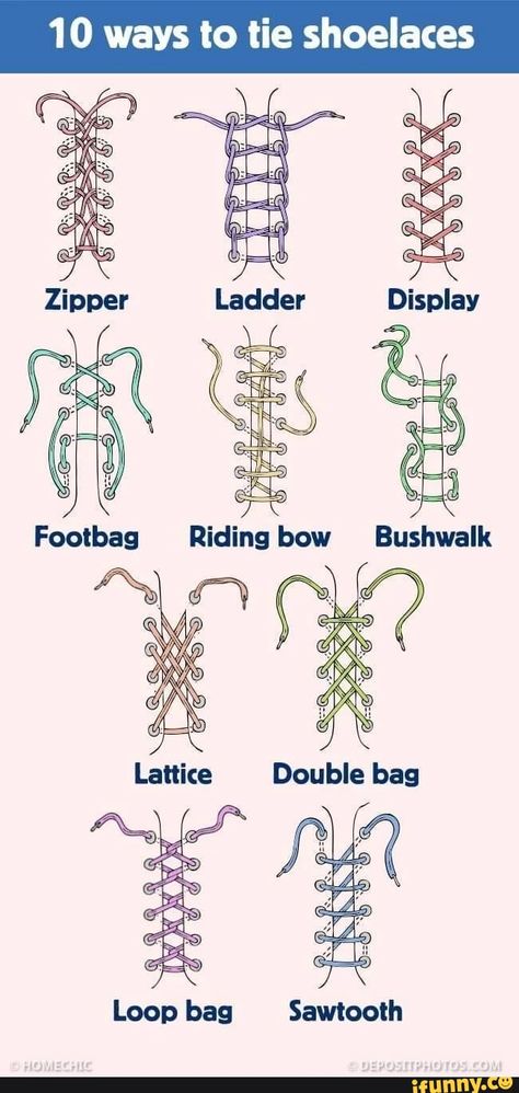 10 ways to tie shoelaces Ladder Display Ridingbow Bushwalk Loop bag Sawtooth - ) Beaded Shoes Laces, Easy Paper Crafts For Kids, Ways To Tie Shoelaces, Ladder Display, Shoe Lacing Techniques, Tie Ideas, Ways To Lace Shoes, How To Tie Shoes, Beaded Shoes