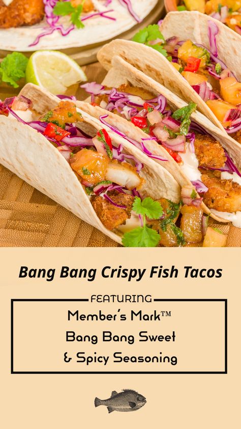 Bang Bang Fish Tacos, Fish Taco Toppings, Crispy Fish Tacos, Fried Fish Tacos, Deep Fried Fish, Bang Bang Sauce, Pan Fried Fish, Bonefish Grill, Crispy Fish