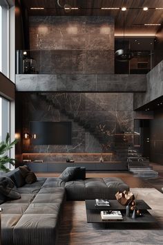 Luxurious House Living Room, Dark Luxurious Living Room, Dark Luxury Interior Design, Modern Luxury Apartment Interior Design, Dark Home Decor Living Room, Luxury Living Room Dark, Matte Black Living Room, Dark Room Inspiration, Dark Modern Apartment