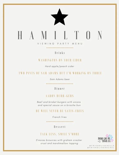 Hamilton Brisket Burger, Disney Movie Night Dinner, Movie Night Dinner, Movie Night Theme, Beer Dinner, Cocktail Names, Disney Dinner, Disney Movie Night, Themed Dinner