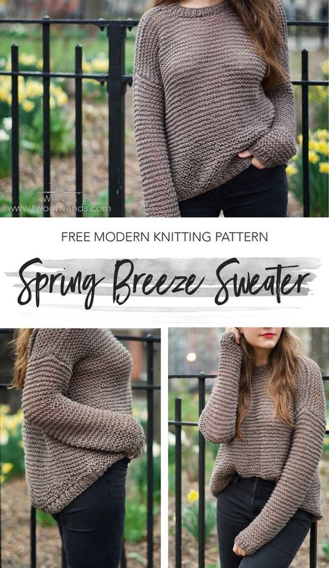 Knit Sweater Free Pattern, Sweater Free Pattern, Easy Sweater Knitting Patterns, Two Of Wands, Modern Knitting Patterns, Knitting Patterns Free Sweater, Modern Knitting, Spring Breeze, Spring Sweater