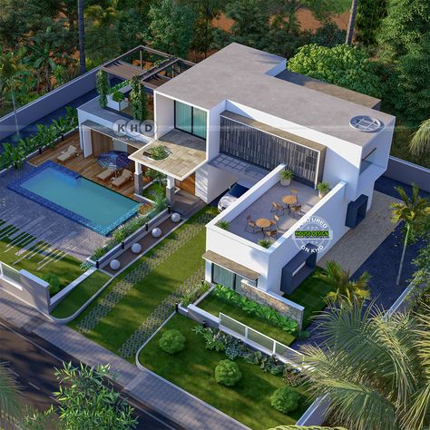 Cool Home Design - Flat Roof House Modern House With Pool And Garden, Big House With Pool And Garden, House With Swimming Pool Dream Homes, Big House With Garden, Modern Penthouse Exterior, Big House Layout, Modern Pool Design Luxury Homes, Modern Flat Roof House Design, Patio Ideas Gazebo