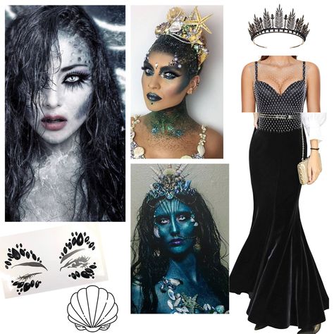 Dark Siren Costume Diy, Evil Siren Costume, Black Siren Costume, Dark Siren Outfit, Evil Mermaid Costume, Dark Mermaid Costume, Dark Siren Costume, Siren Halloween Costume, Evil Mermaid