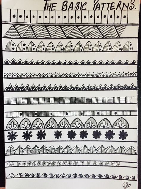 Zentangle patrones Doodle Borders, Mandala Doodle, Art Doodles, Doodle Art Drawing, Mandala Design Pattern, Mandala Art Lesson, Tangle Patterns, Zentangle Drawings, Madhubani Painting