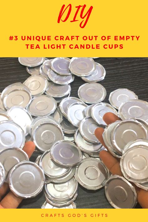 #craftsgodsgifts #diy #emptytealightcandlescups #bestoutofwaste #alloccasions #homedecor Tea Light Holder Diy Crafts, Christmas Tea Lights Crafts, Crafts With Tea Lights, Tea Cup Lights, Teacup Lights, Aluminium Crafts, Tea Light Candles Decorations, Tea Lights Ideas, Tea Light Holder Diy