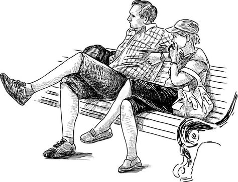 Illustration about Vector drawing of the pair sitting on a bench in the city park. Illustration of pair, drawn, adults - 40950308 Drawing Walking, Bench Drawing, Poses Sitting, Couple Poses Drawing, Sitting Bench, Sitting On A Bench, Human Sketch, Tears Art, Human Figure Sketches