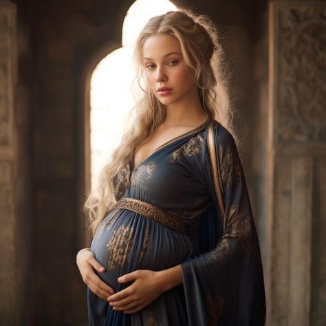 Pregnant Queen Fantasy Art, Fantasy Pregnant Art, Pregnant Warrior, Fantasy Pregnant, Westeros Fashion, Pregnant Princess, Tea Length Bridesmaid Dresses, Magic Dress, Fantasy Princess